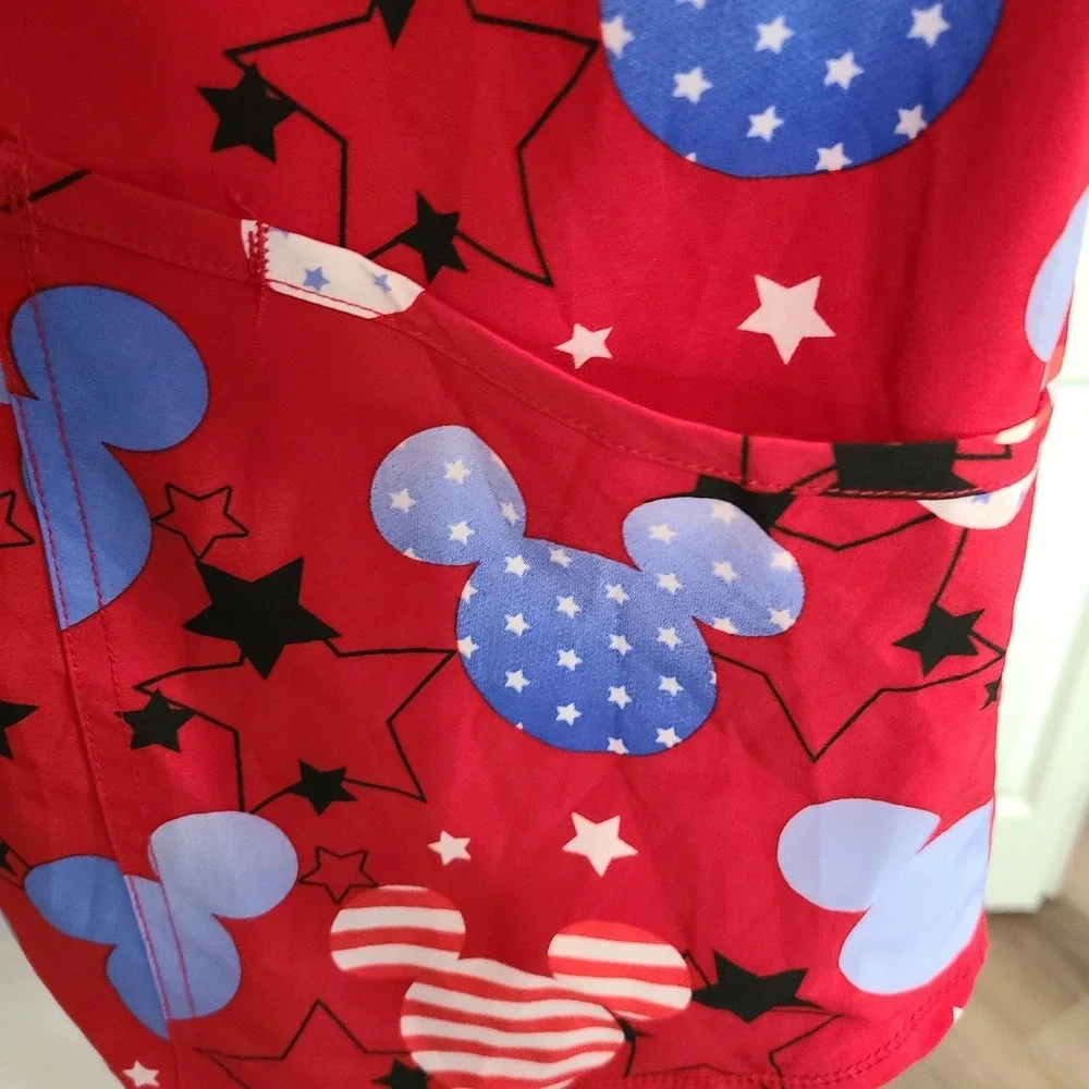Disney  Mickey Mouse Red, White & Blue Scrub Top 3XL STRETCH PATRIOTIC 3‎ POCKET